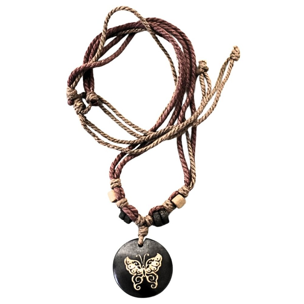 Whilowe Designs Re-Worked Boho Tribal Etched Butterfly Adjustable Necklace
